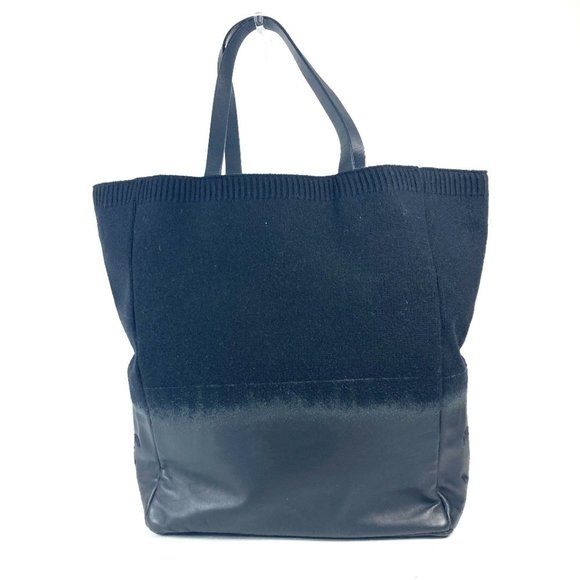 CHANEL CC Coco Mark Logo Vertical Tote Bag Shoulder Knit Leather Women's Black - Picture 2 of 10